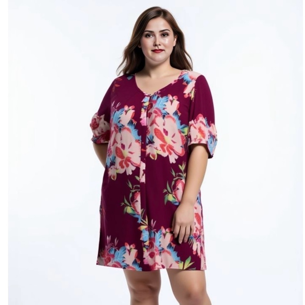 Express Women's Purple/Magenta Floral Button Up Dress Size L